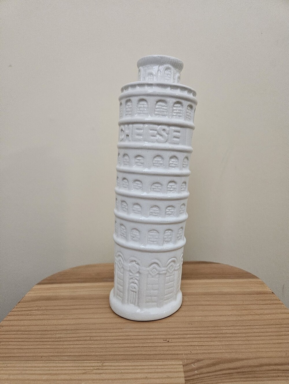 White Ceramic Leaning Tower Cheese Keeper